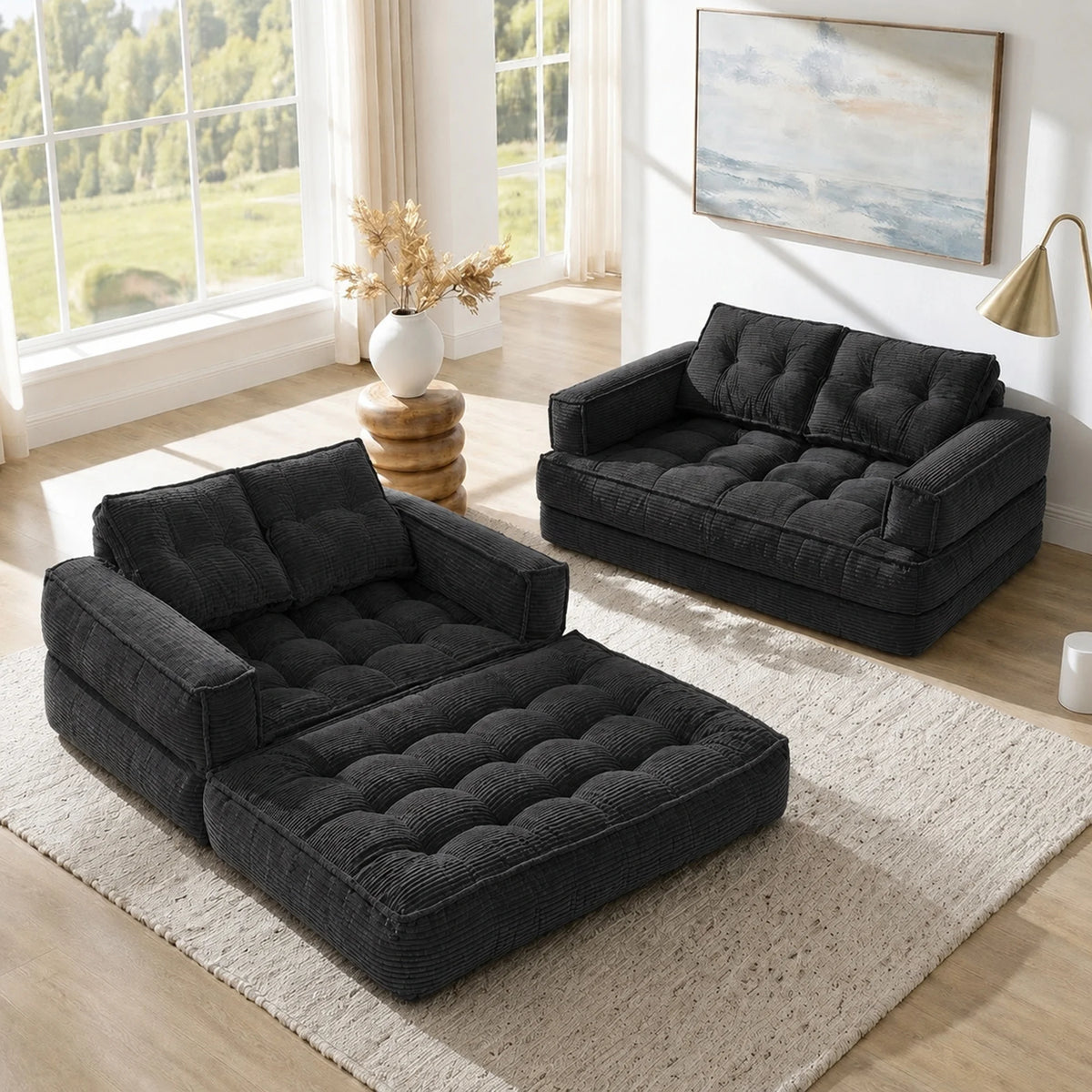51" 2-Seater Modular Corduroy Sofa