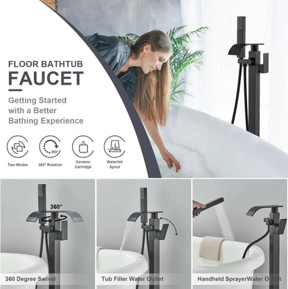 Black Waterfall Free Standing Tub Faucet