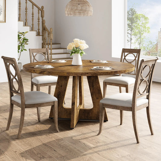 47" Round Dining Table Set For 4 To 6