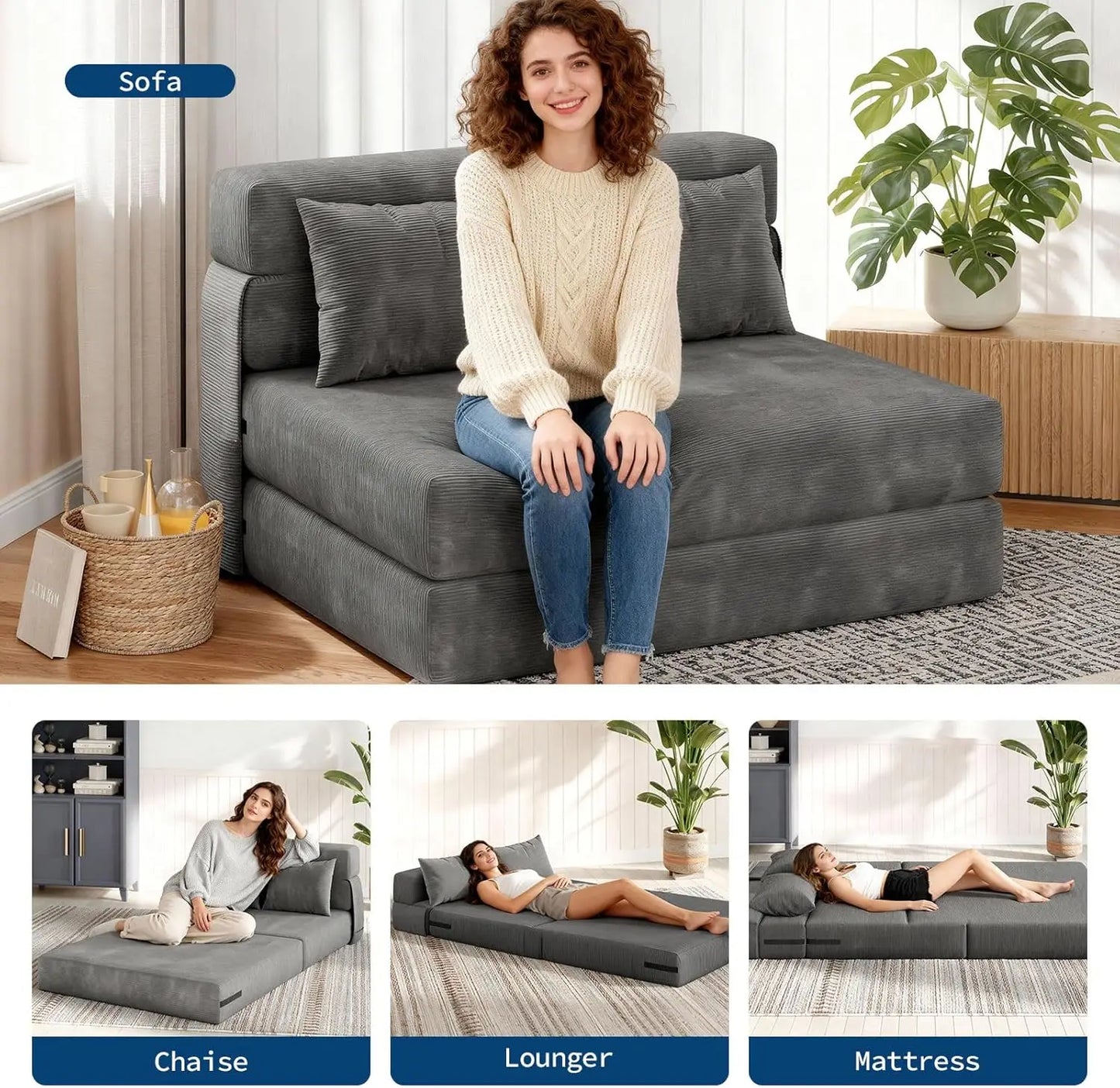 4-in-1 Convertible Folding Sofa Bed