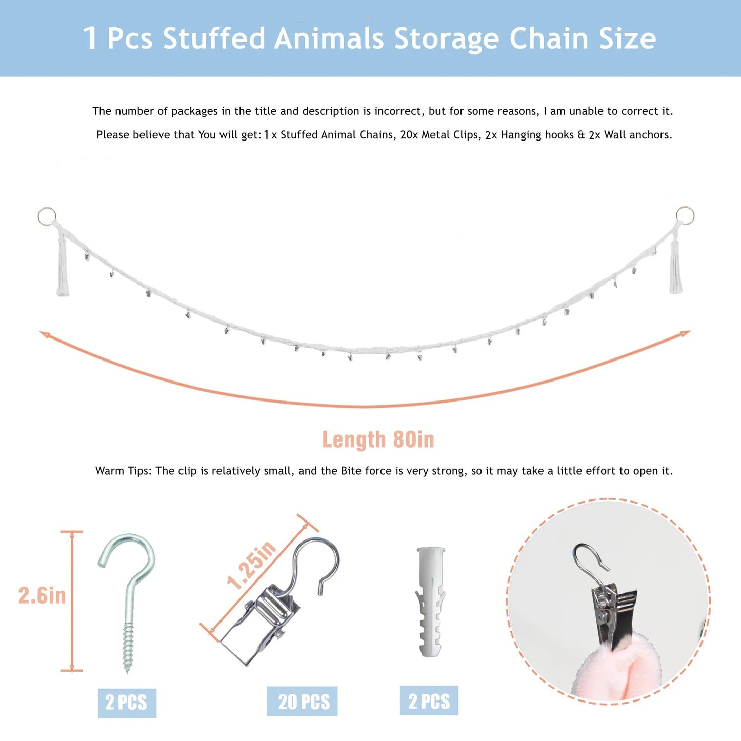 Cotton plush animal storage rope