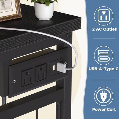 JHK 6 Drawer Fabric Dresser with Hanging Rack for Living Room Closet Storage Organizer with Charging Station and LED Lights for Home Entryway