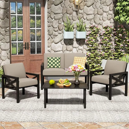 4 Pieces Outdoor Metal Patio Furniture Set