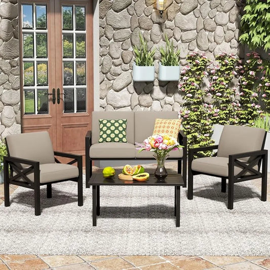 4 Pieces Outdoor Metal Patio Furniture Set