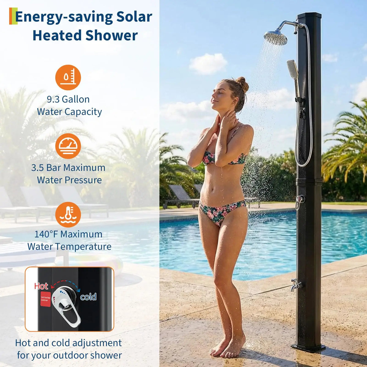 7.2FT Freestanding Solar Heated Pool Shower