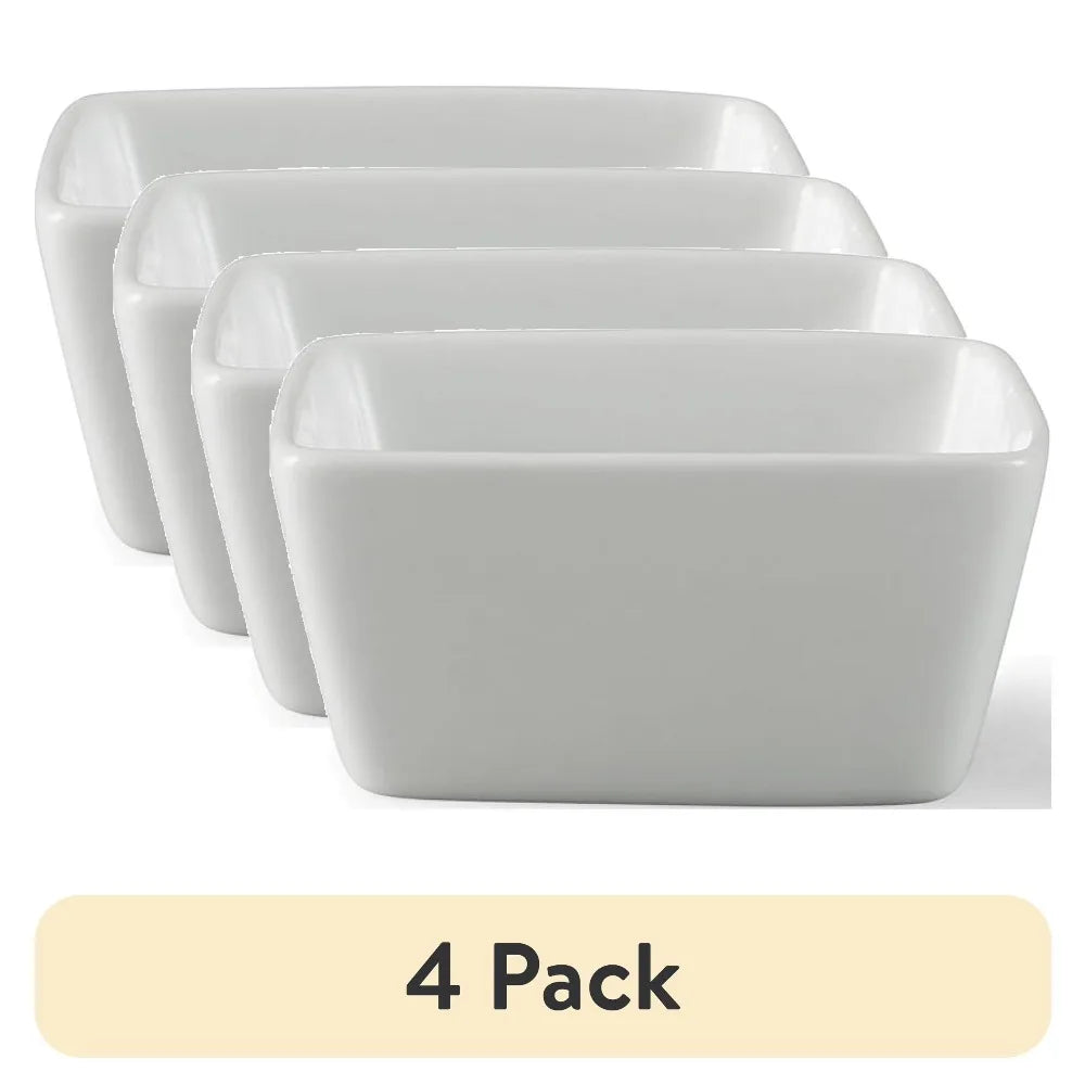 4 Pack White Porcelain Square Bowls