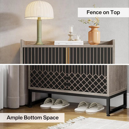 Grey Shoe Cabinet with Doors, 5-Tier Shoe Storage