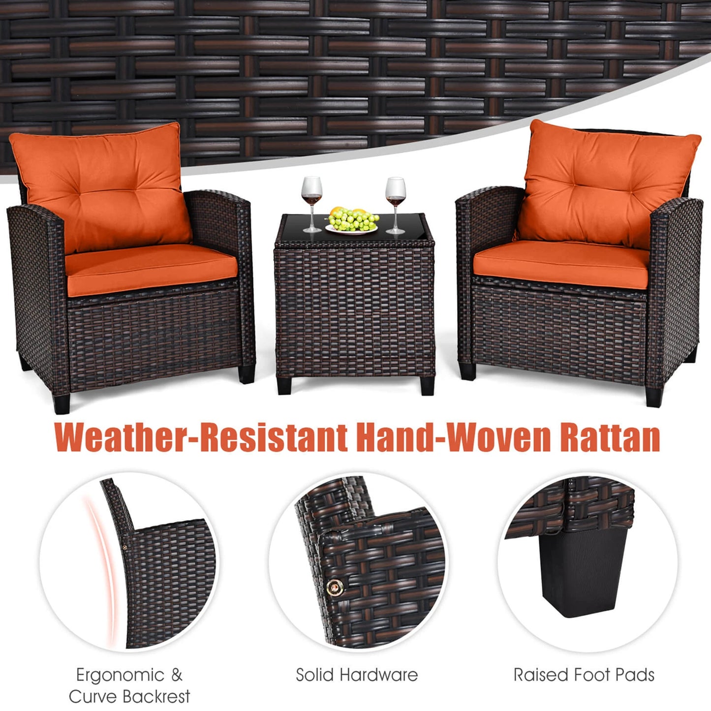 3 PCS Patio Rattan