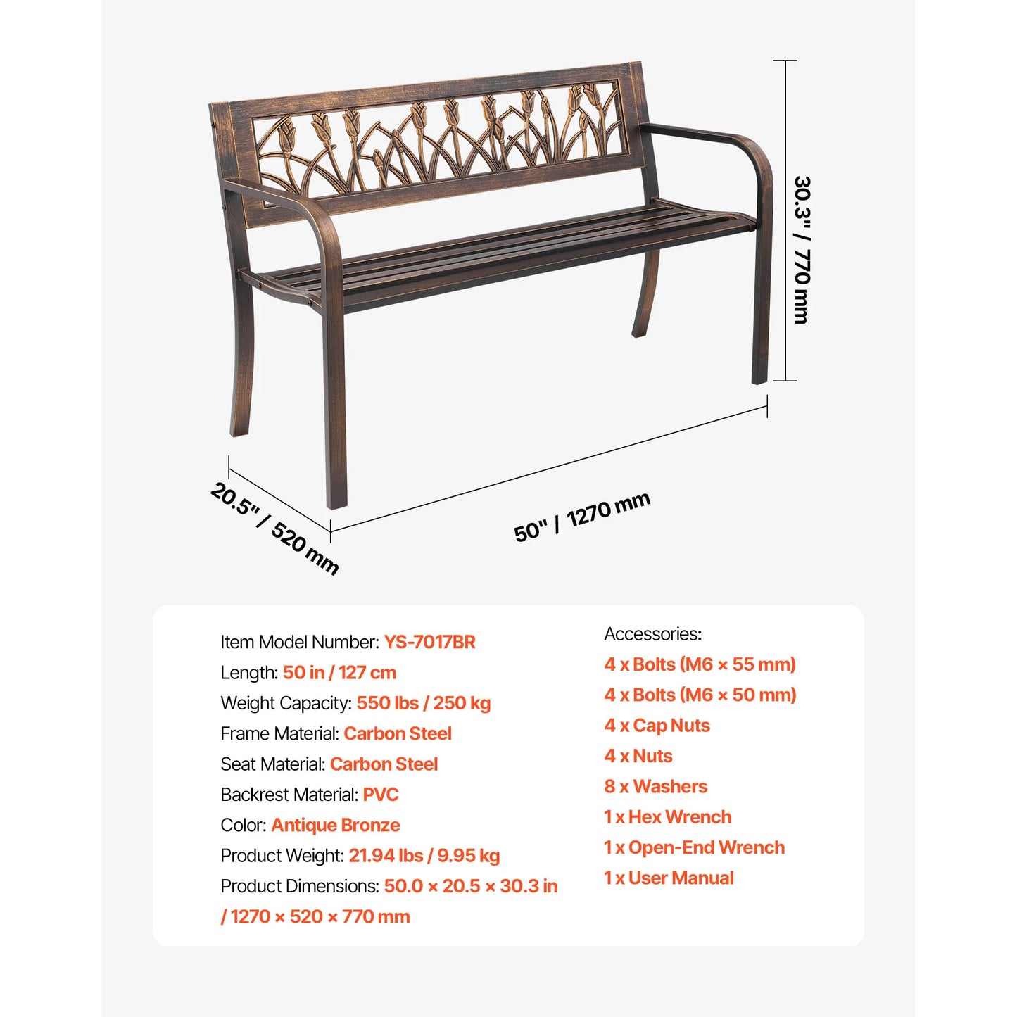 Outdoor Bench Wooden or Metal