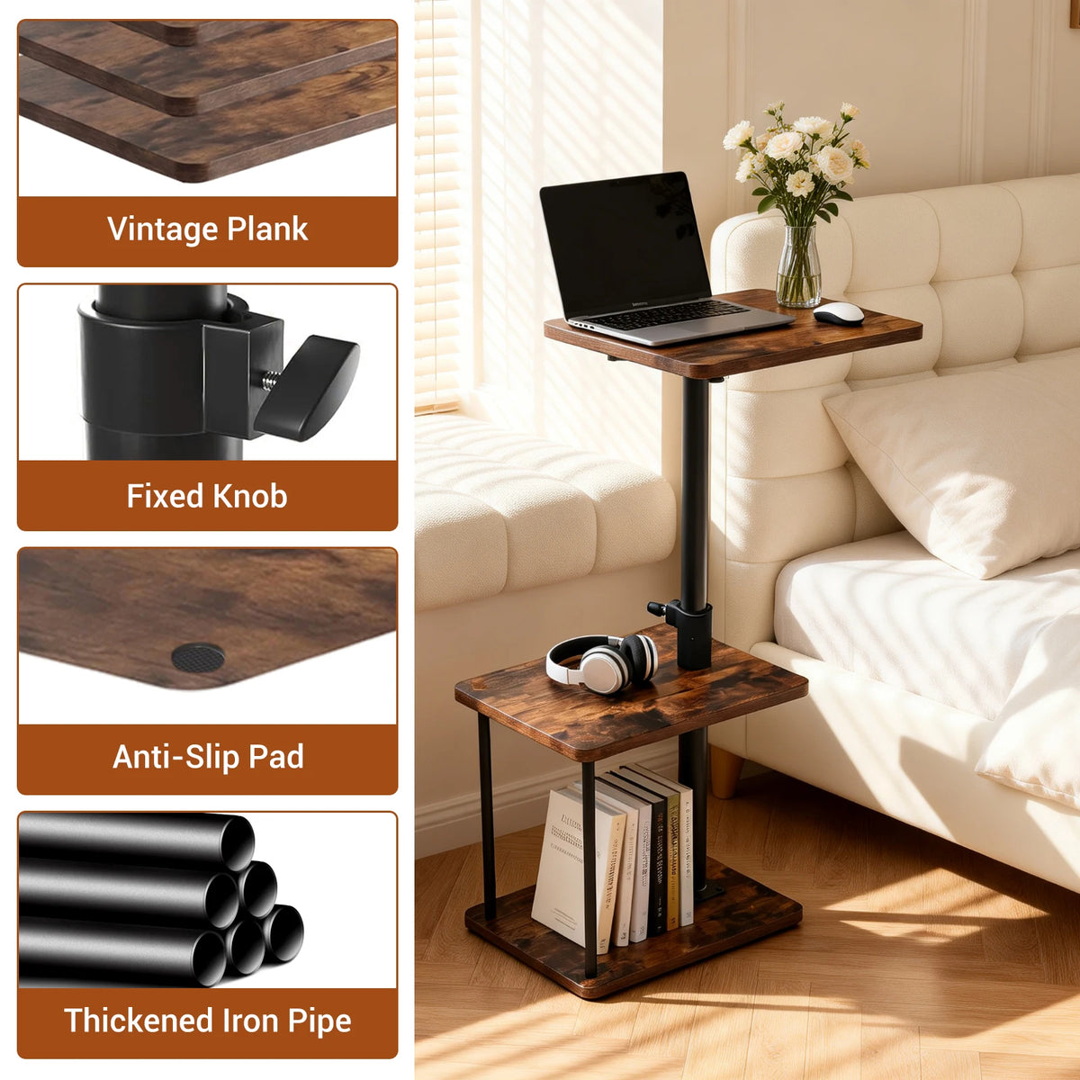 360° Swivel C Shaped Side Table