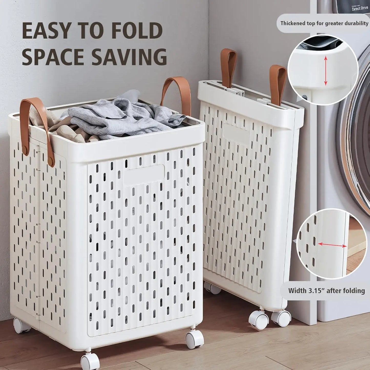 Laundry Basket with Wheels and Handle