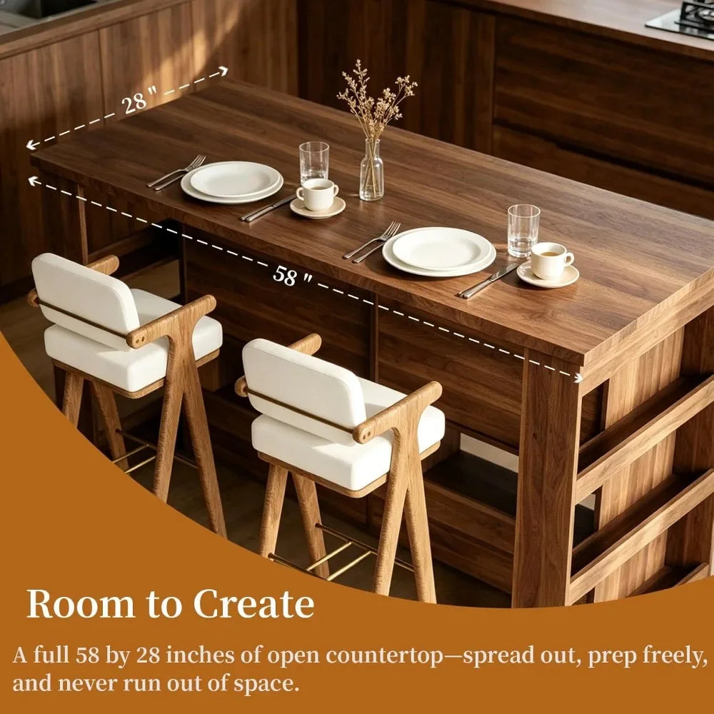 58"  Kitchen Island with Storage