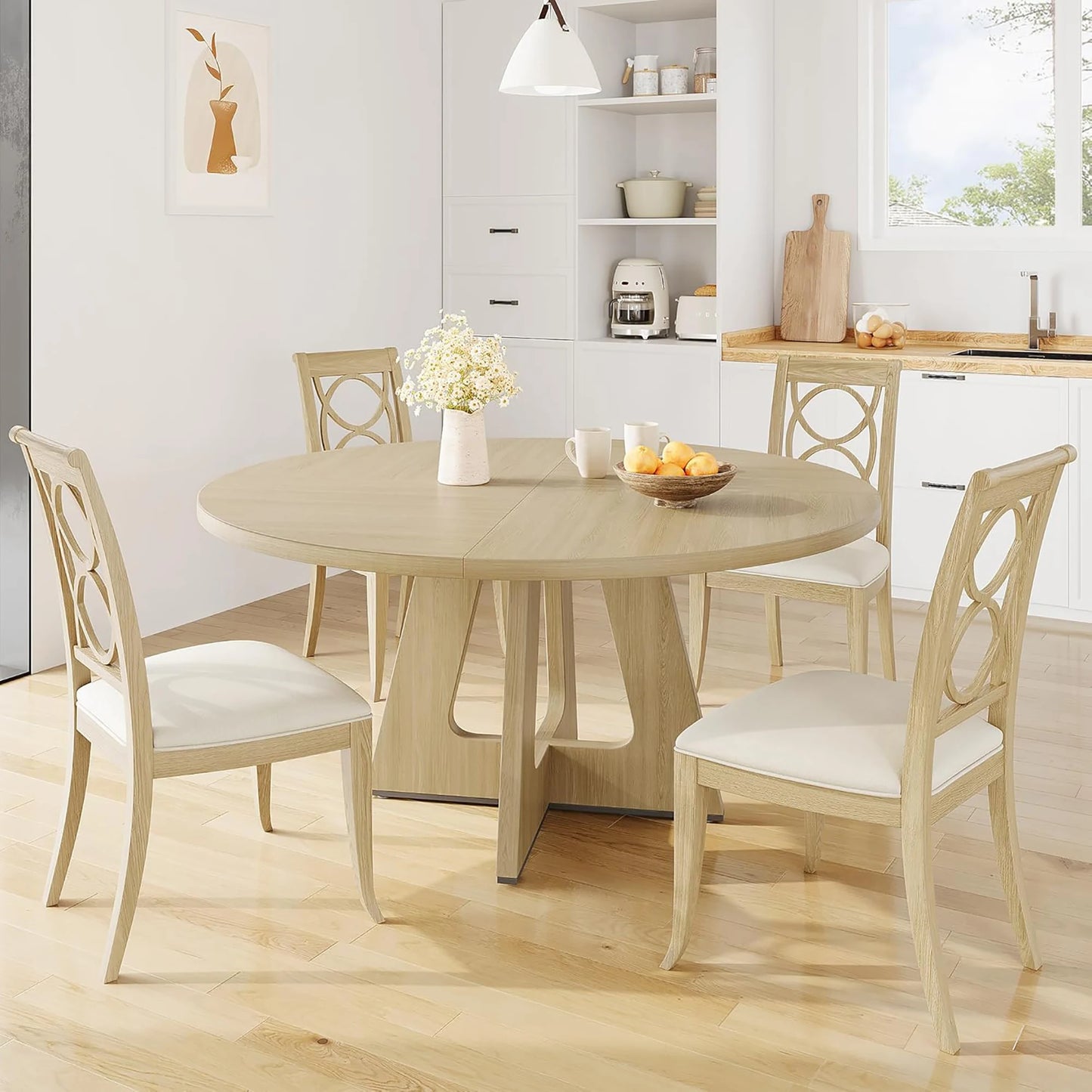47" Round Dining Table Set For 4 To 6