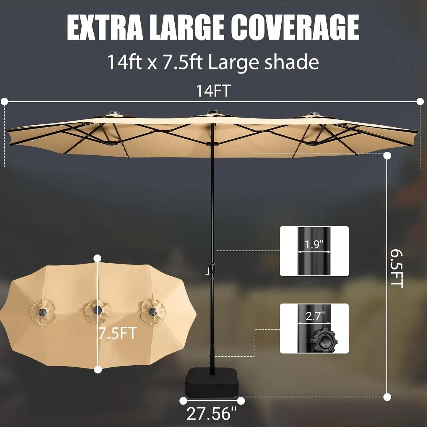 15 FT Large Rectangular Umbrella