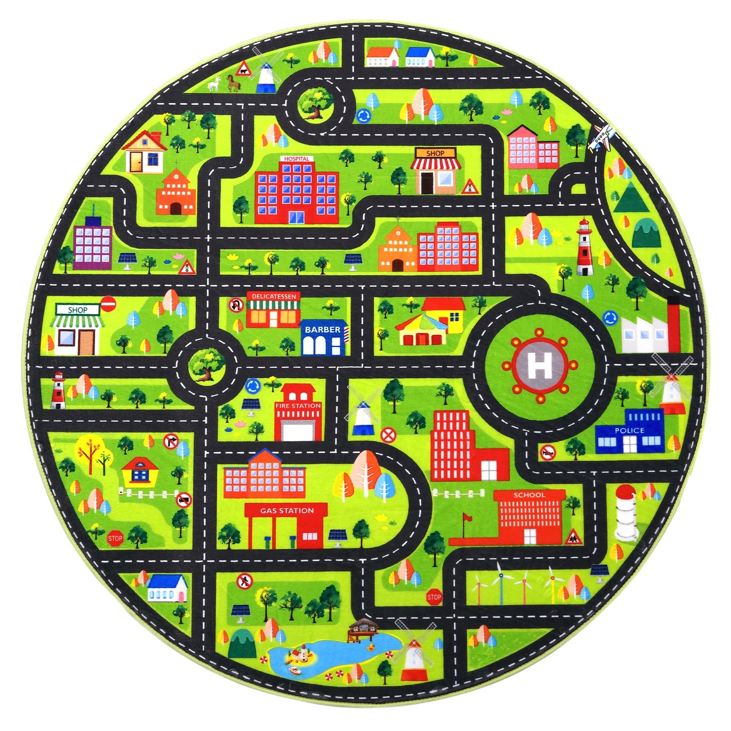 Carpet 4ft Round Kids Rug,Playroom Car Rug Play Mat,City Life Road Rug for Cars,Fun City Map for Track Toys