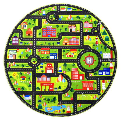 Carpet 4ft Round Kids Rug,Playroom Car Rug Play Mat,City Life Road Rug for Cars,Fun City Map for Track Toys