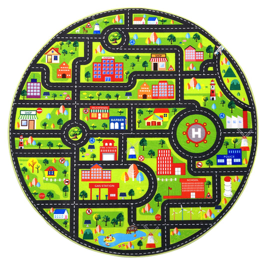 Carpet 4ft Round Kids Rug,Playroom Car Rug Play Mat,City Life Road Rug for Cars,Fun City Map for Track Toys
