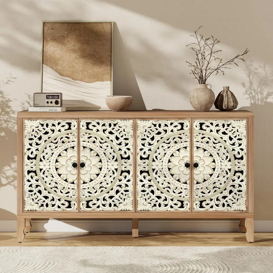 Cabinet with Storage & Carved Doors