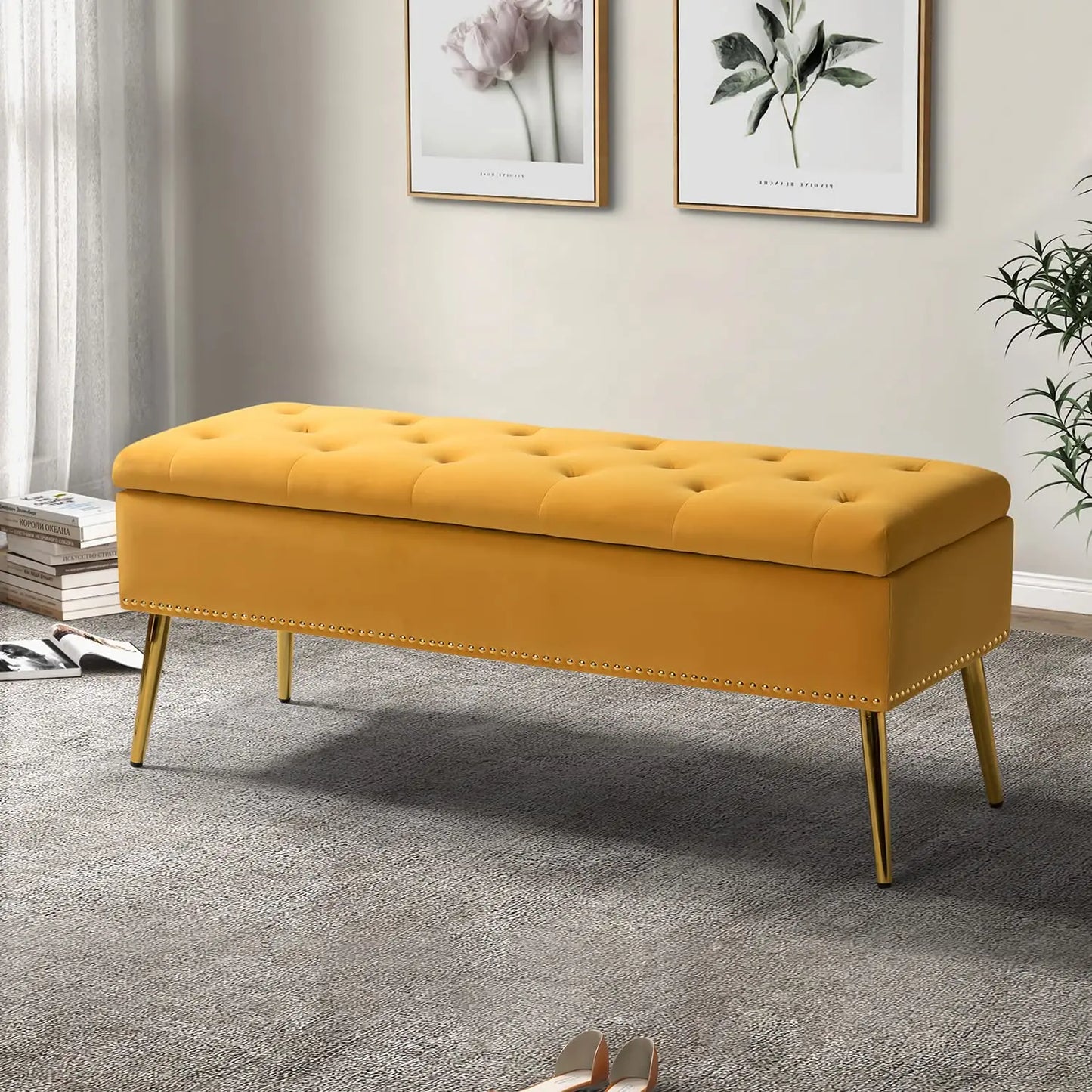 Modern Velvet Storage  Bench