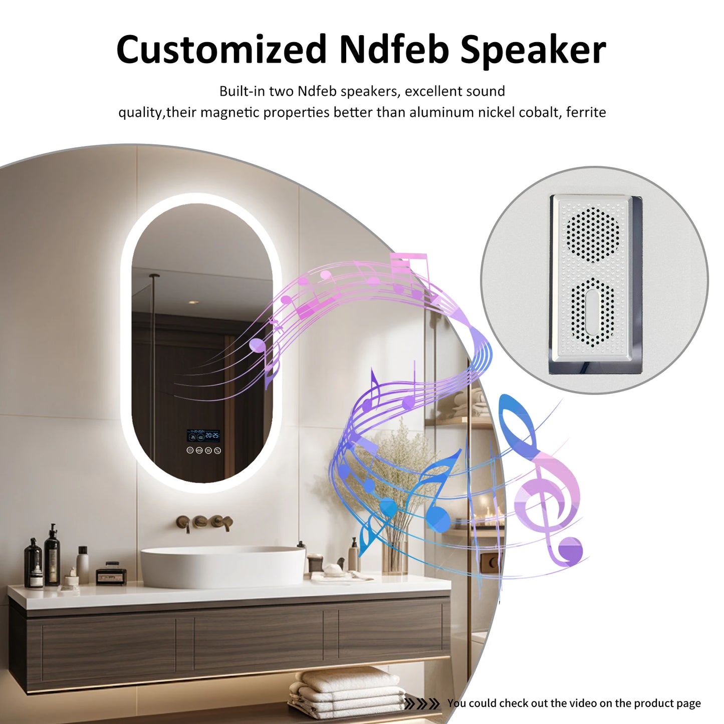 20x32” Led Lighted Bluetooth Mirror