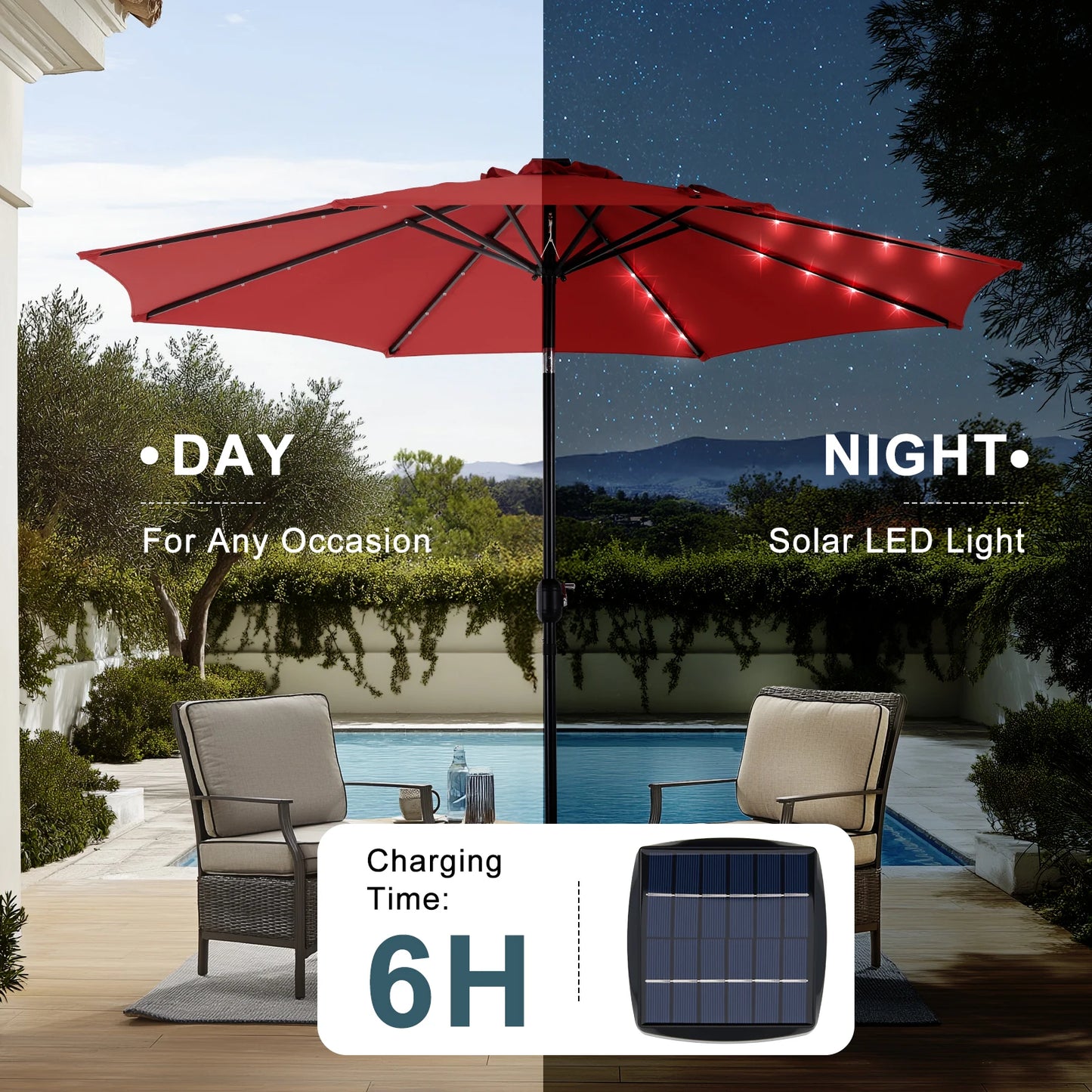 10FT Solar Patio Umbrella