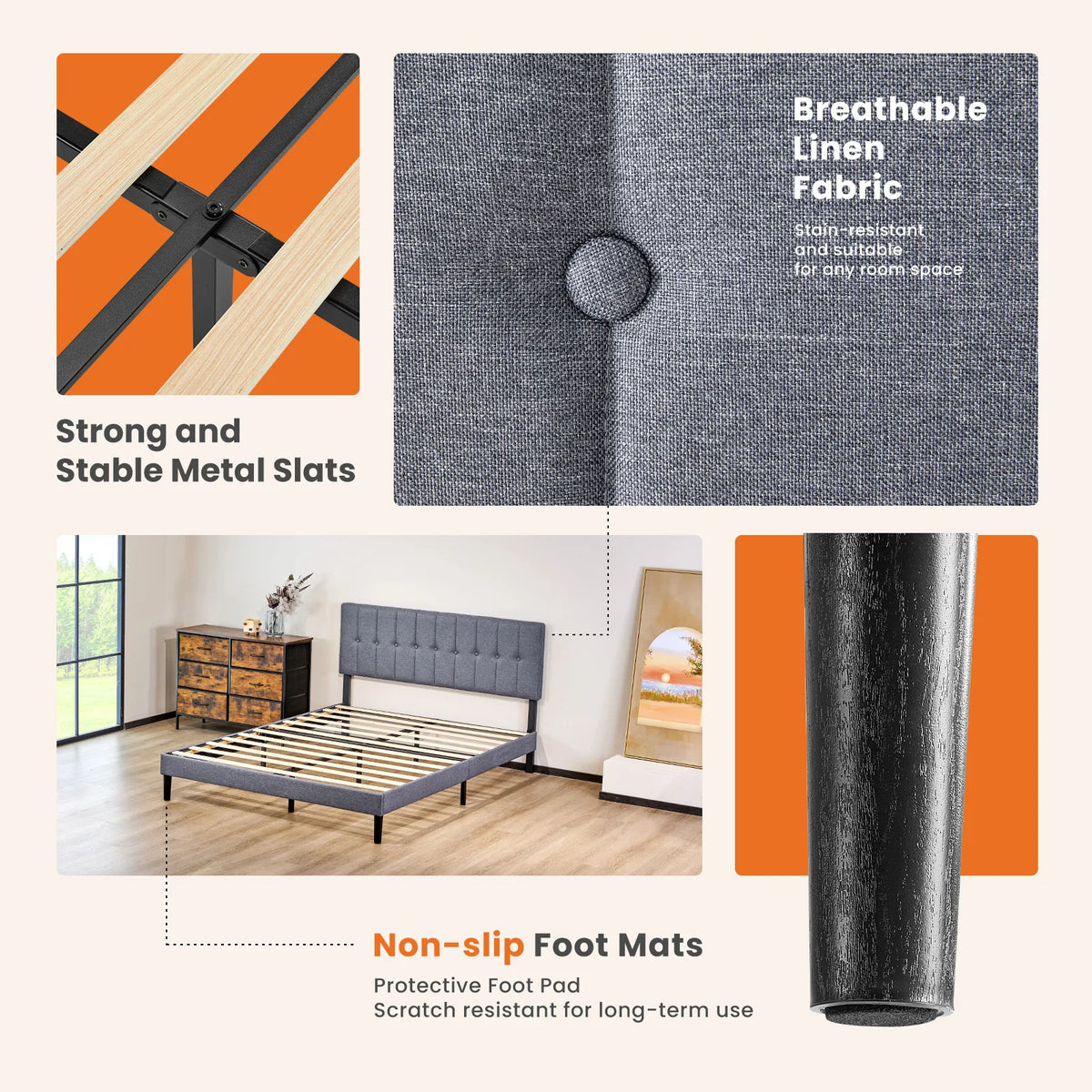 Fabric Upholstered Bed Frame