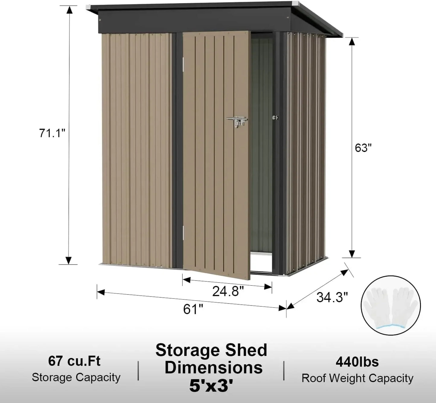 Metal Outdoor Storage Shed 5 x 3 FT