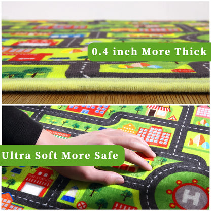 Carpet 4ft Round Kids Rug,Playroom Car Rug Play Mat,City Life Road Rug for Cars,Fun City Map for Track Toys