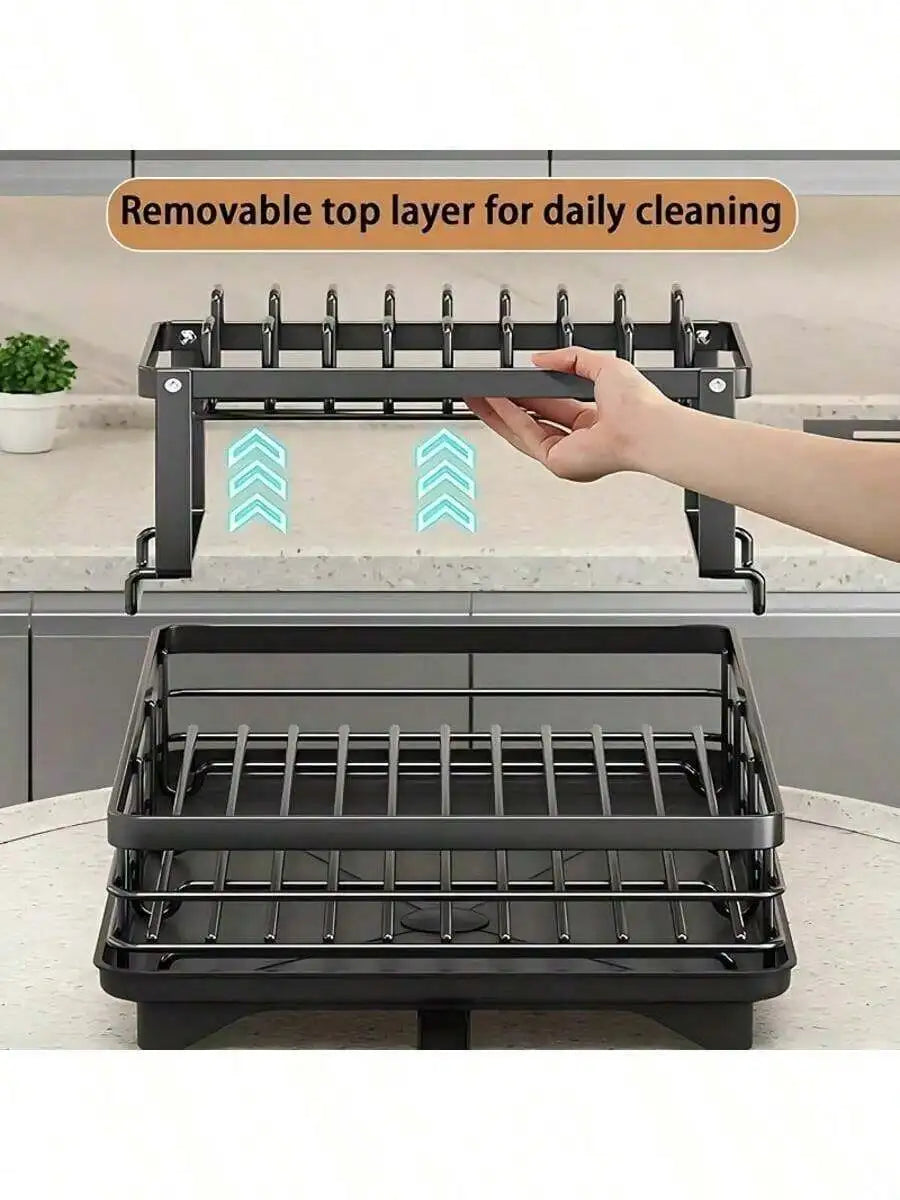 2-Tier Black Expandable Dish Drying Rack