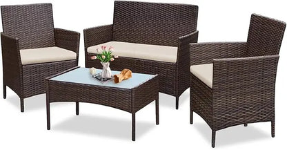 4 Piece Outdoor Wicker Patio Furniture Set