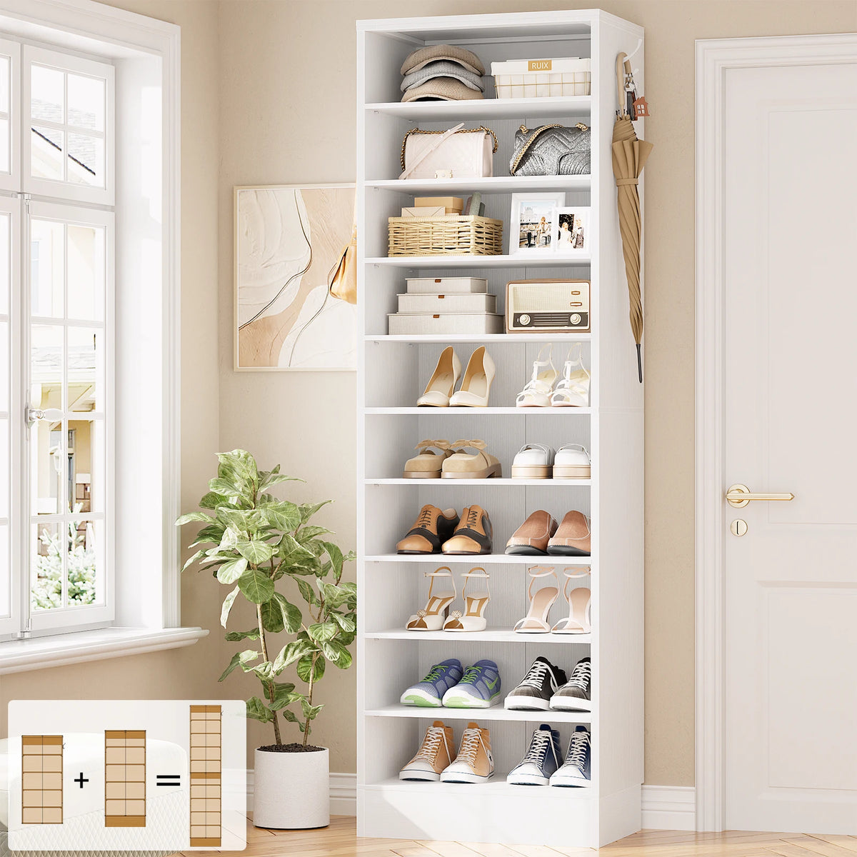 10 Tiers Narrow Wood Shoe Rack