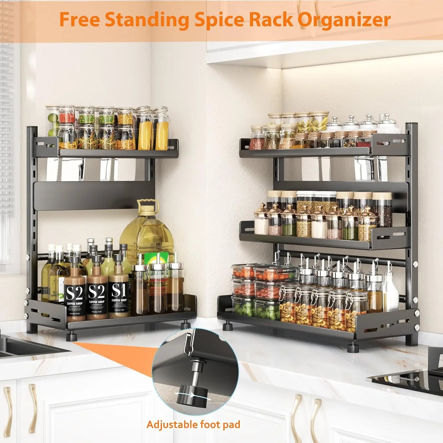 Three-tier height spice rack