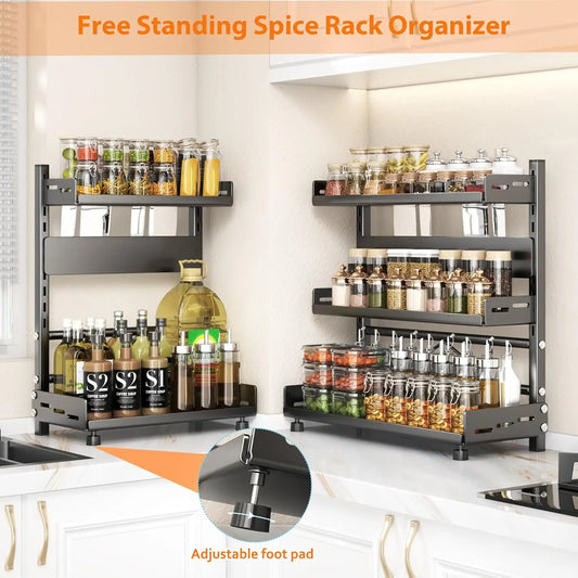 Three-tier height spice rack