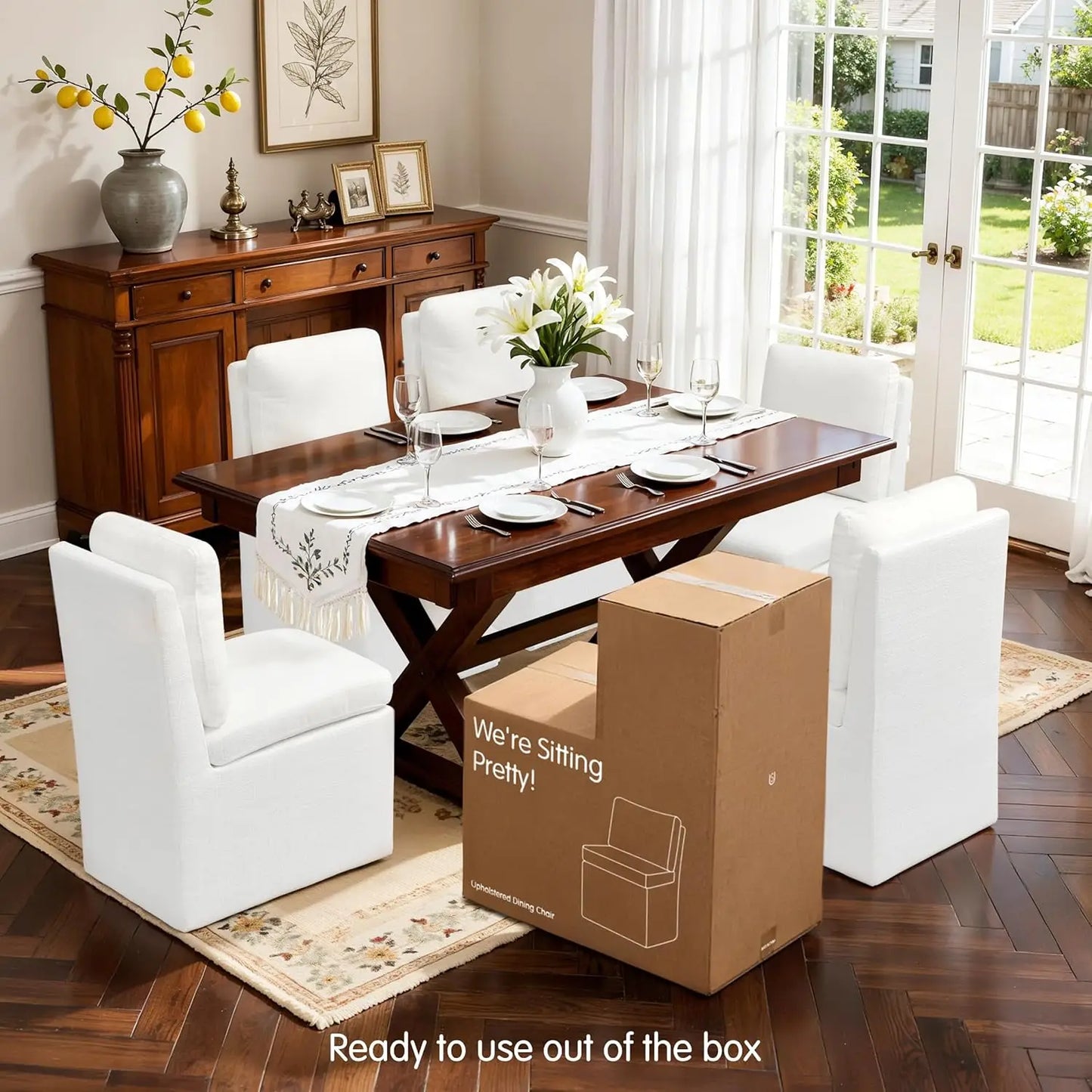 Set of 4 Dining Chairs with Casters