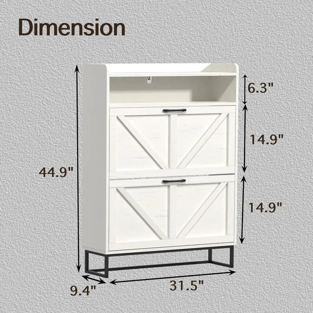 Narrow Cabinet with 2 Flip Drawers, Shoe Organizer