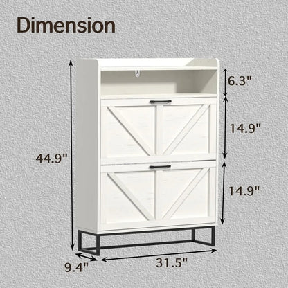 Narrow Cabinet with 2 Flip Drawers, Shoe Organizer