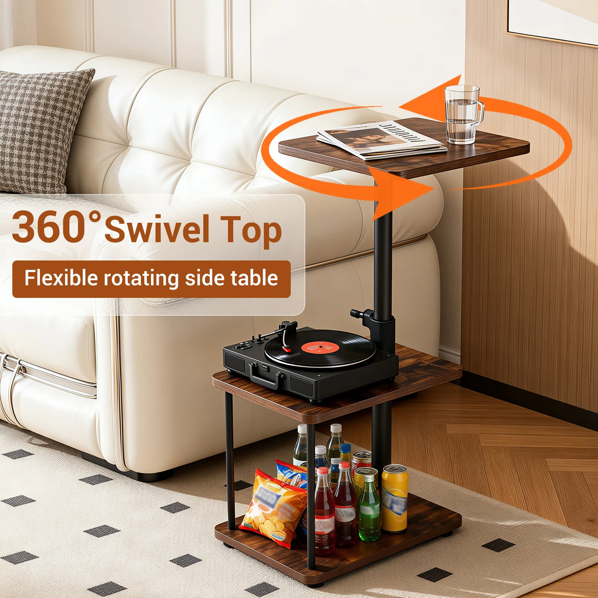 360° Swivel C Shaped Side Table