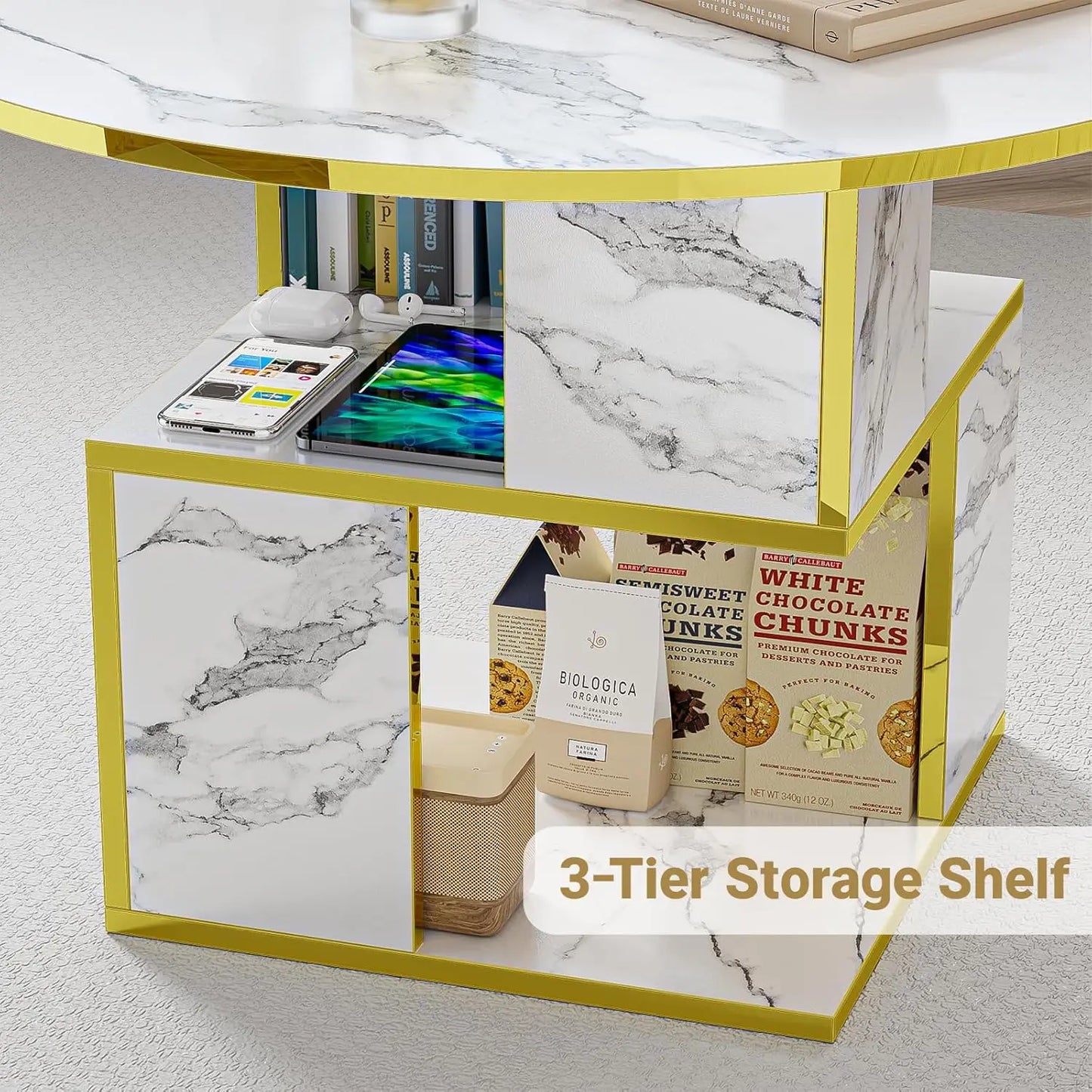 3-Tier Round Coffee Table with Storage