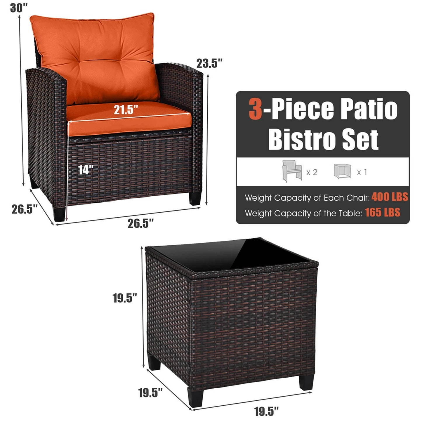 3 PCS Patio Rattan