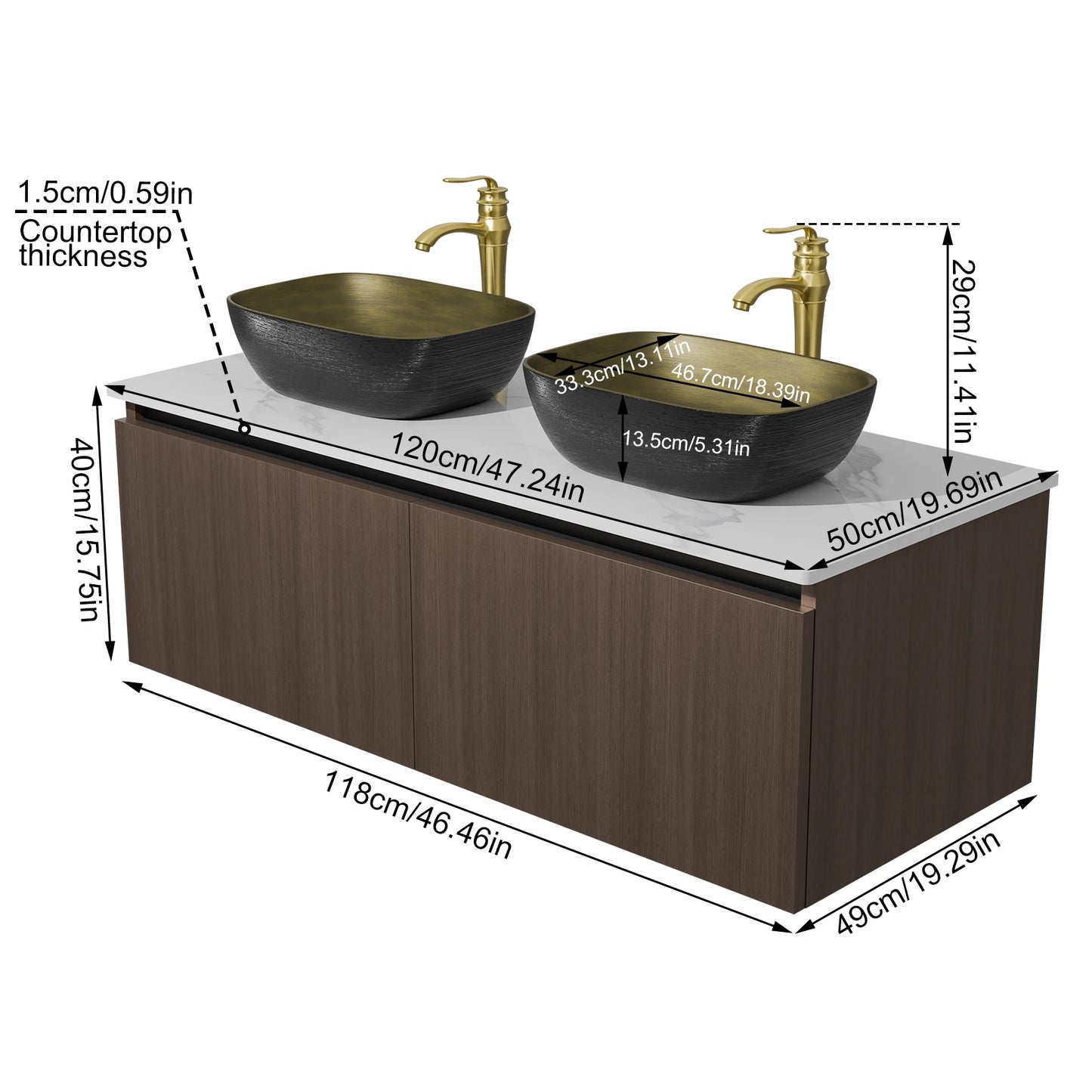80/100/120CM Bathroom Vanity Sink Combo