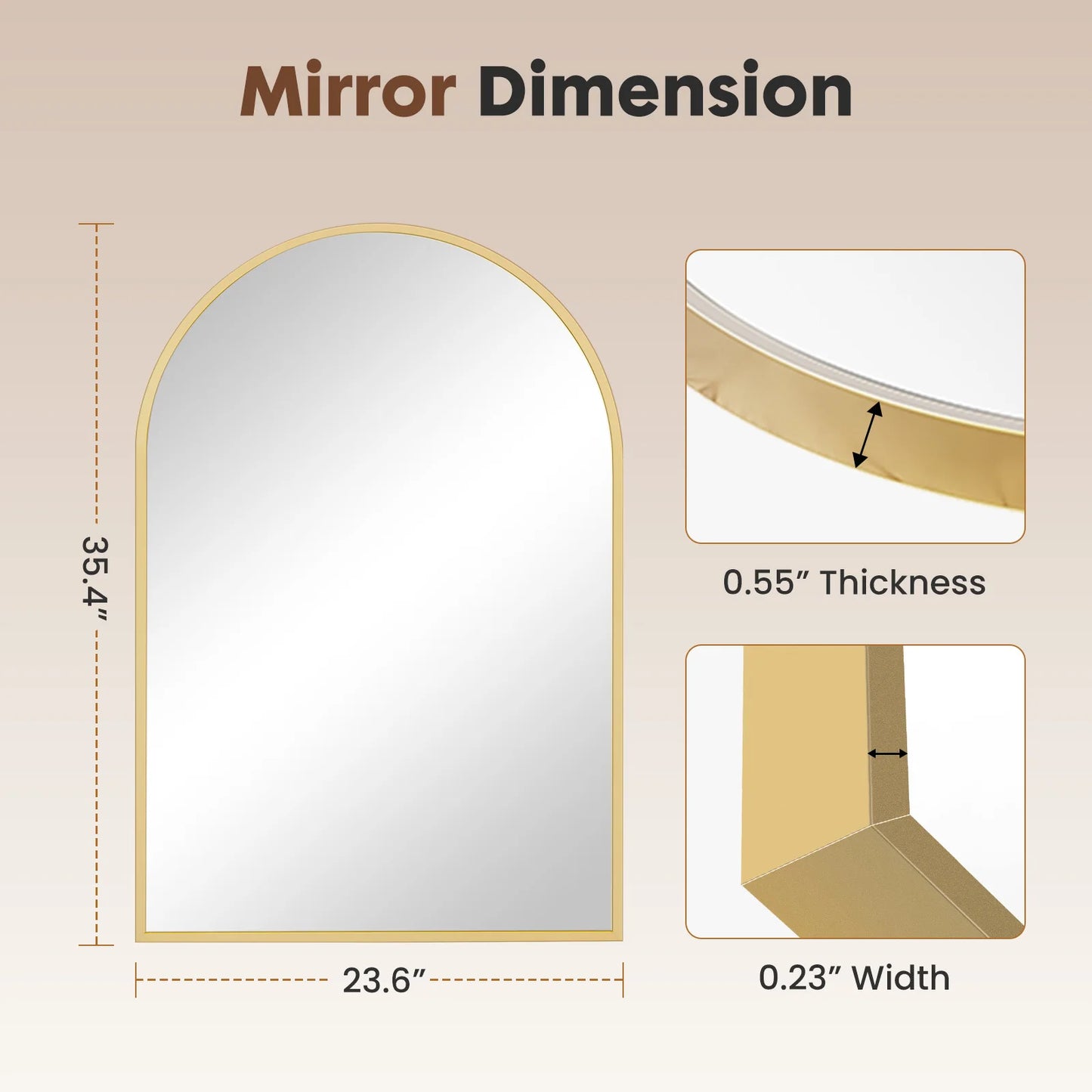 26"x38" Arched Metal Framed Mirror