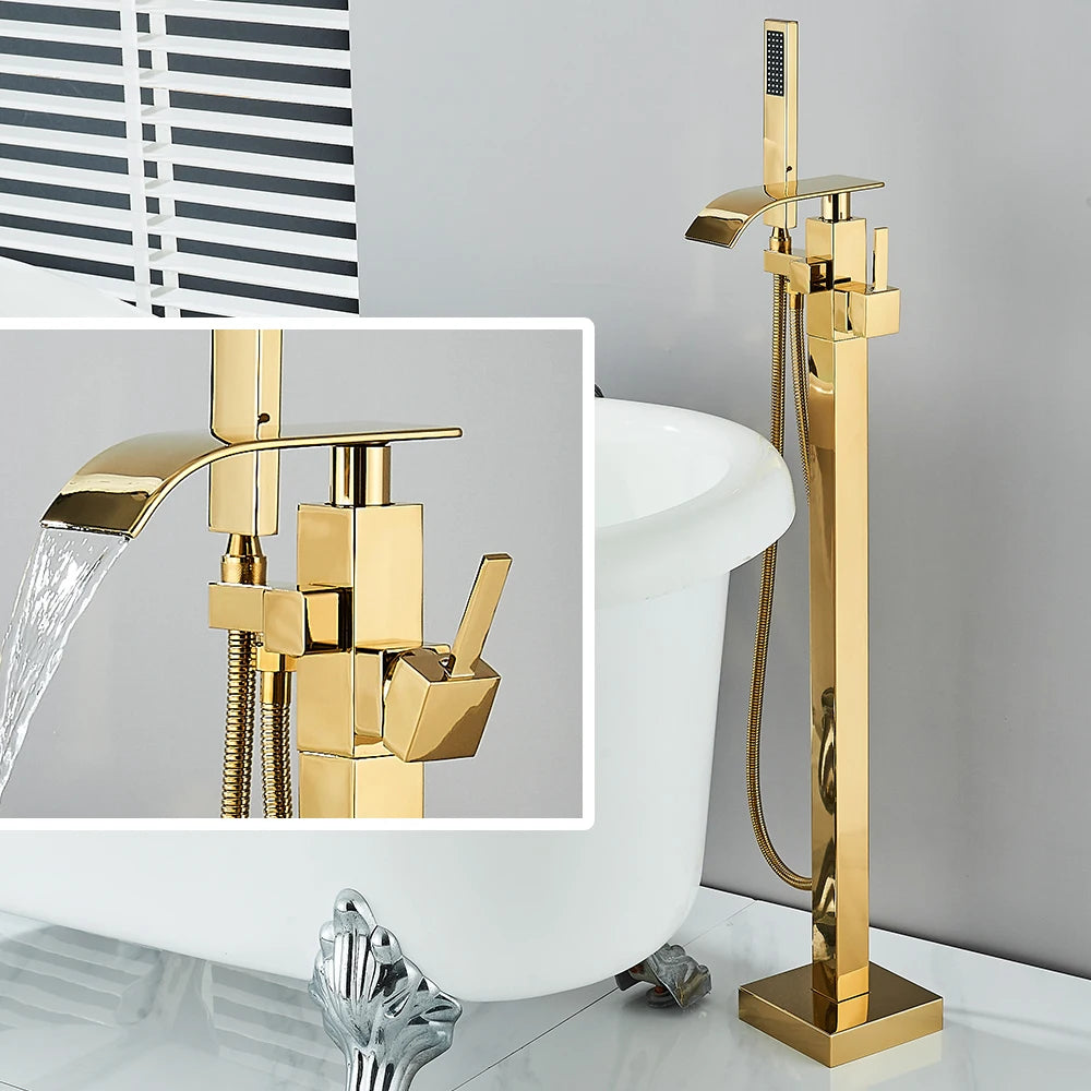 Black Waterfall Free Standing Tub Faucet