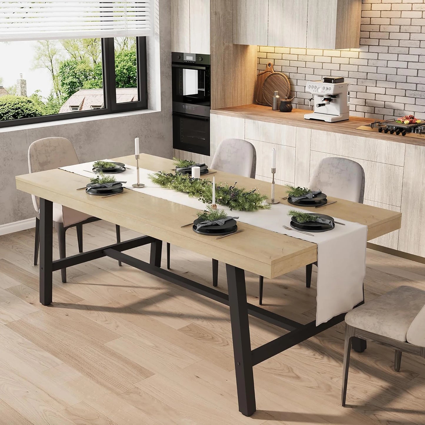 70.87" Industrial Dining Table For 6-8