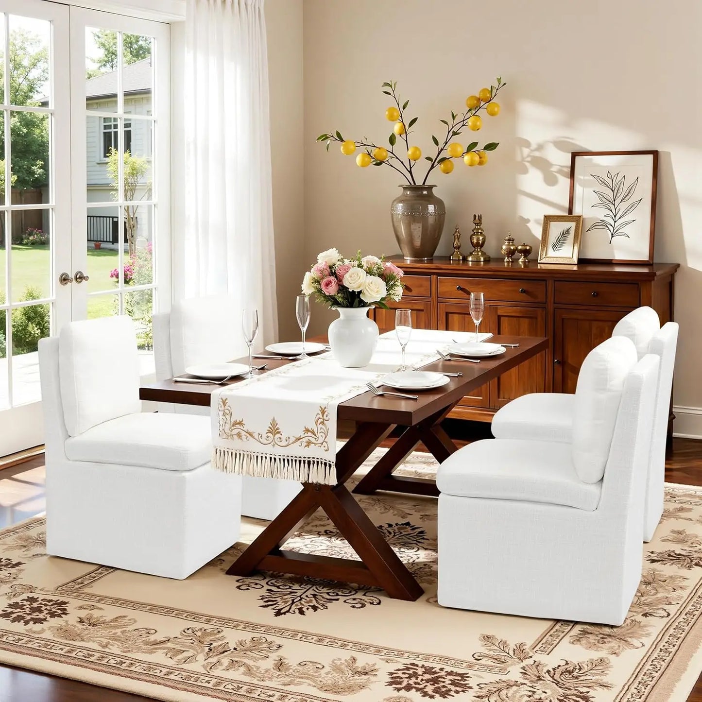 Set of 4 Dining Chairs with Casters