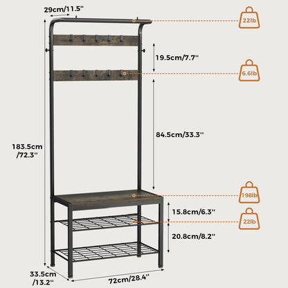 4-in-1 Coat Rack with Shoe Bench