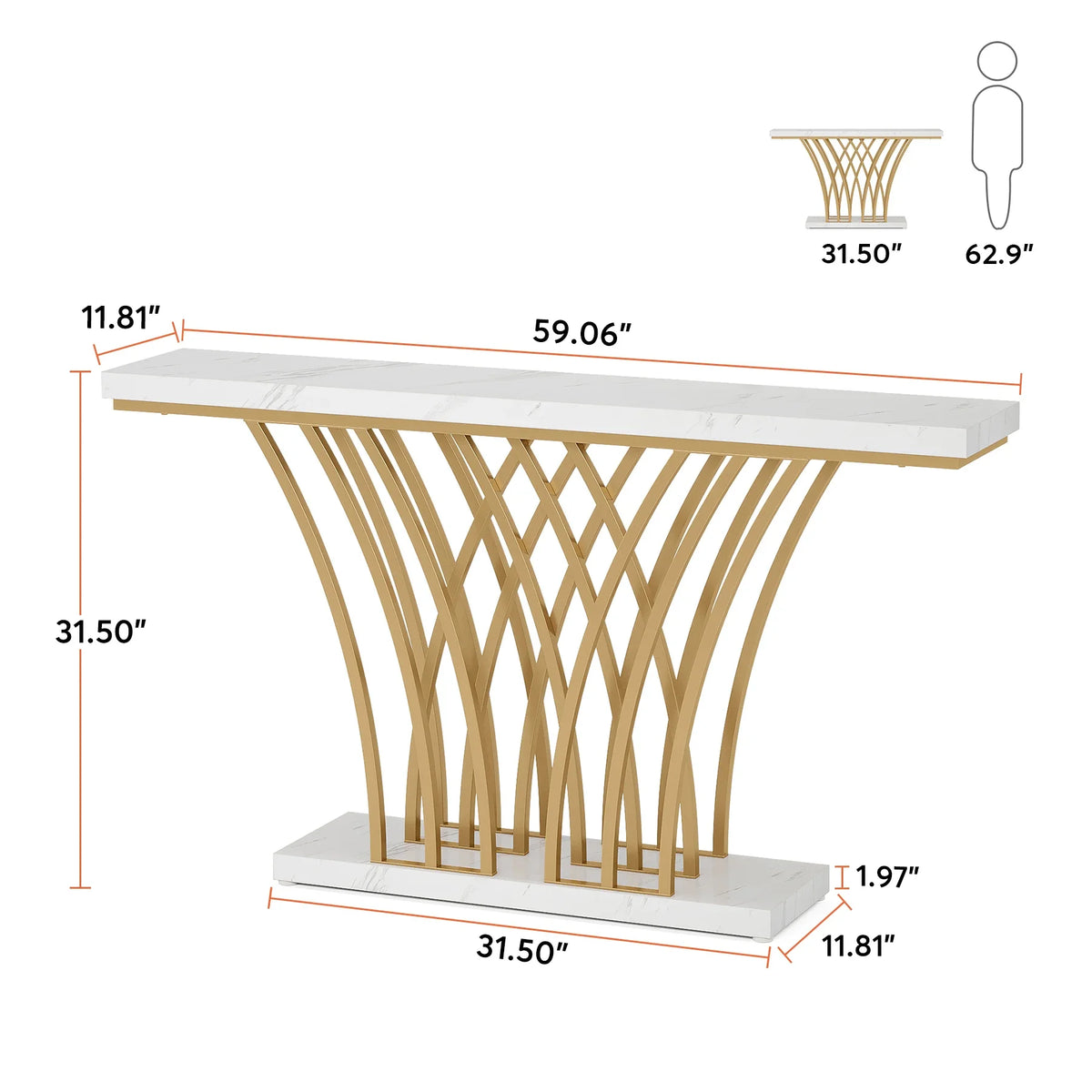 59 inch Gold Console Table