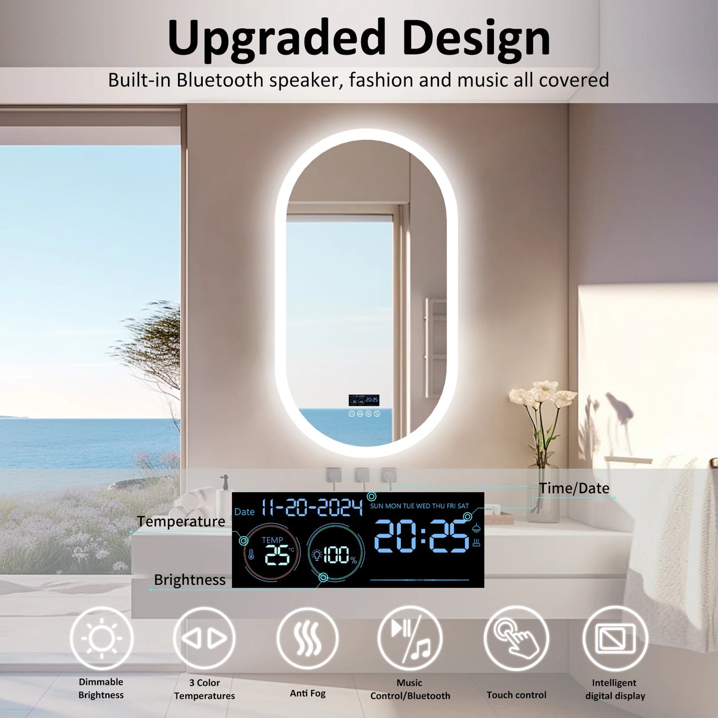 20x32” Led Lighted Bluetooth Mirror