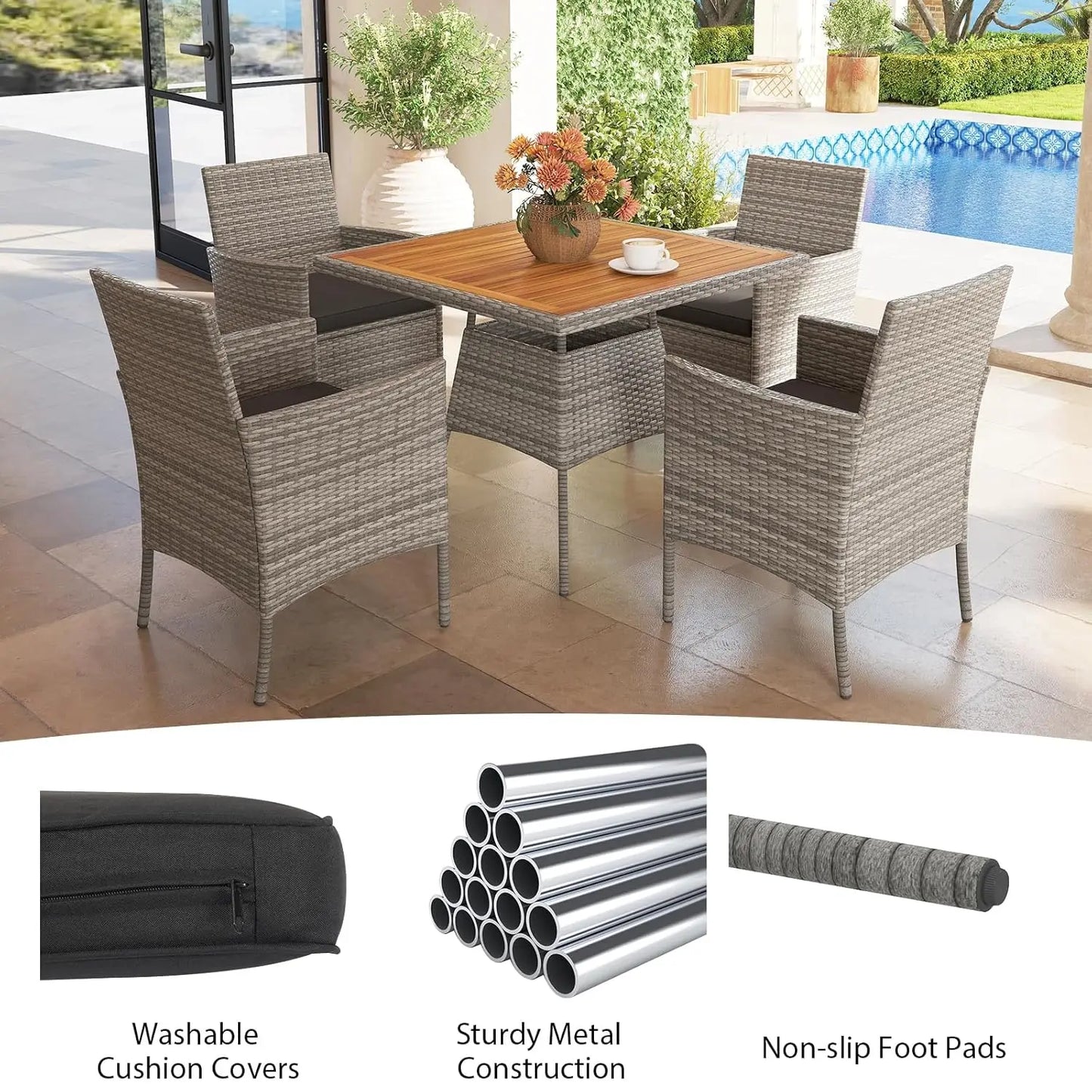 5pc PE Wicker Patio Dining Set