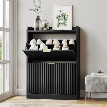 Slim Set of 1-2 Fluted Shoe Cabinets