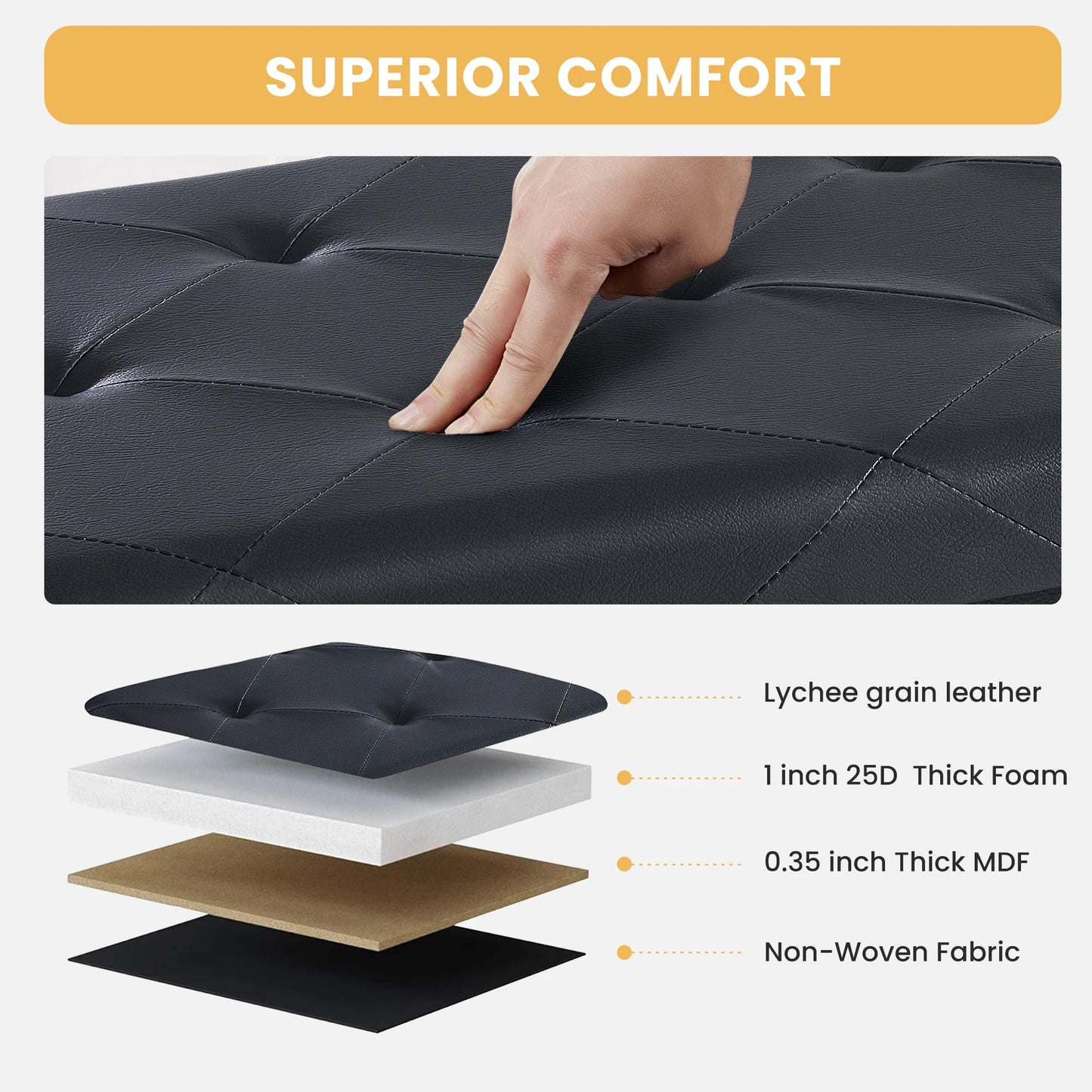 43 Inches Leather Folding Ottoman